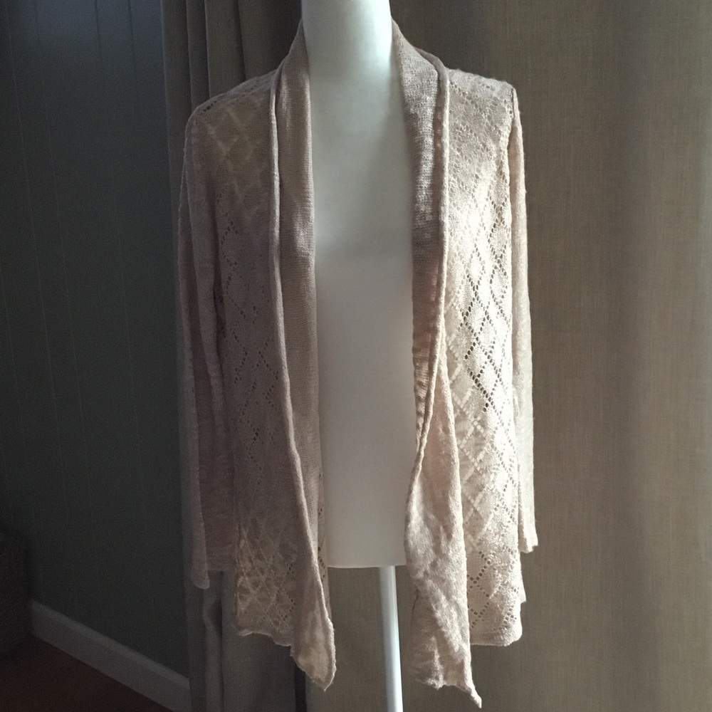 Straw colored Open-Front Knit Cardigan